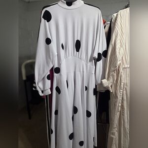 Ashley Stewart Black and White Polka Dot Long Sleeve Dress